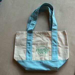 New Trader Joe’s Mini Canvas Tote Bag Blue and Cream‎ Limited Edition
